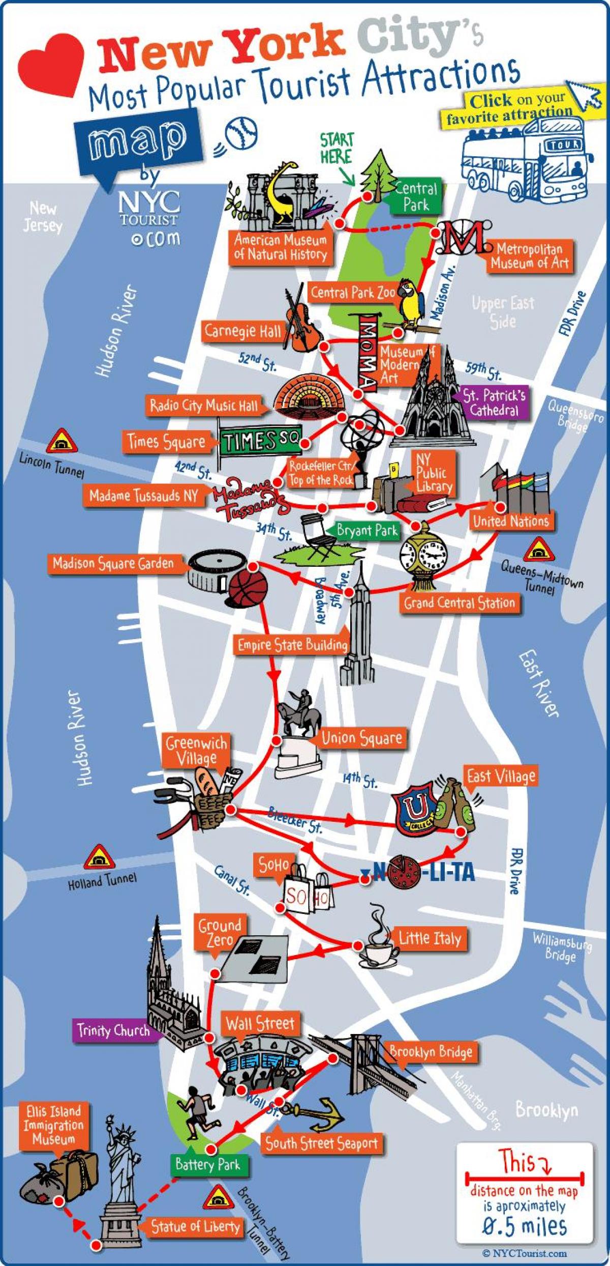 peta dari Manhattan New York obyek wisata