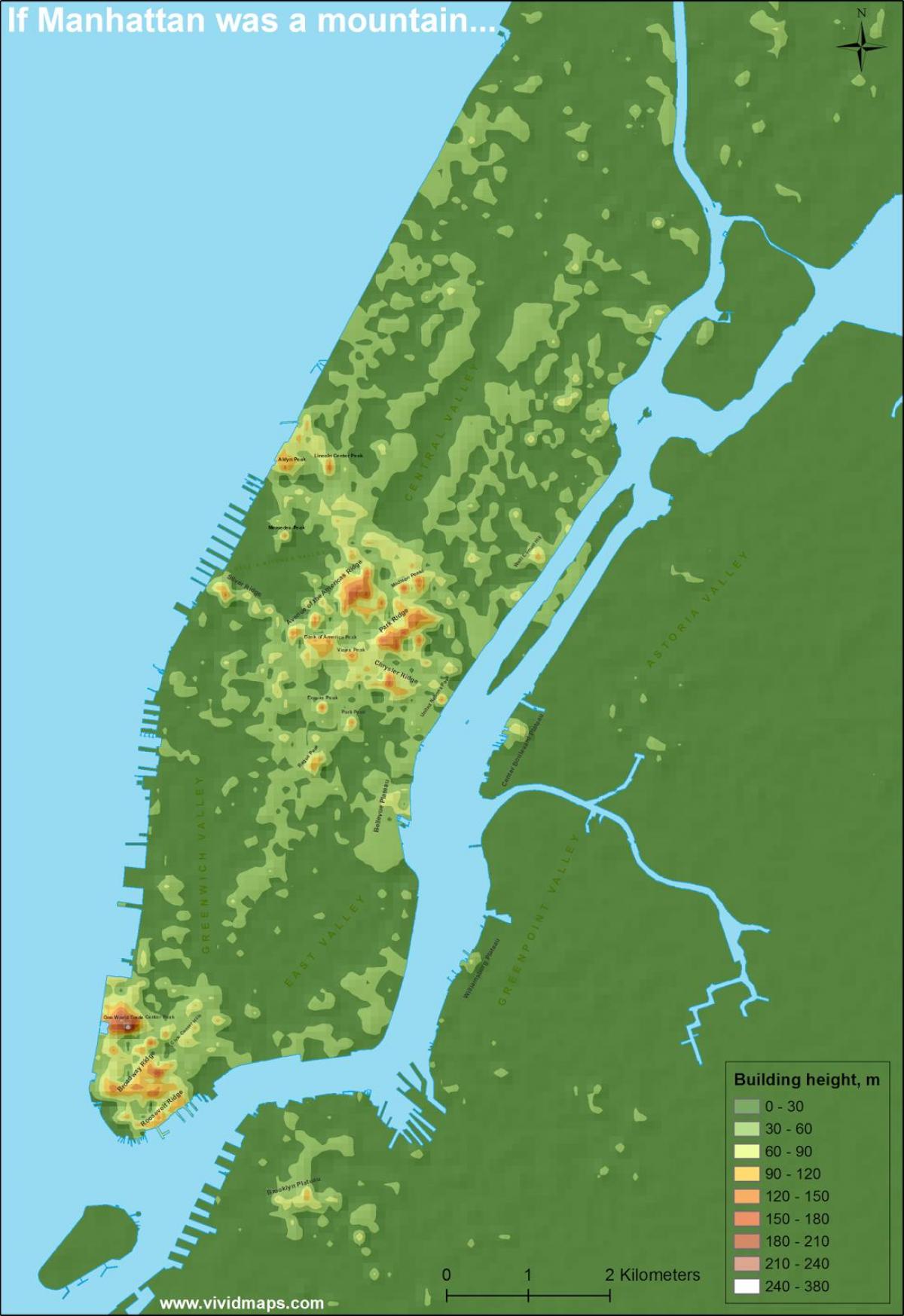 peta elevasi dari Manhattan