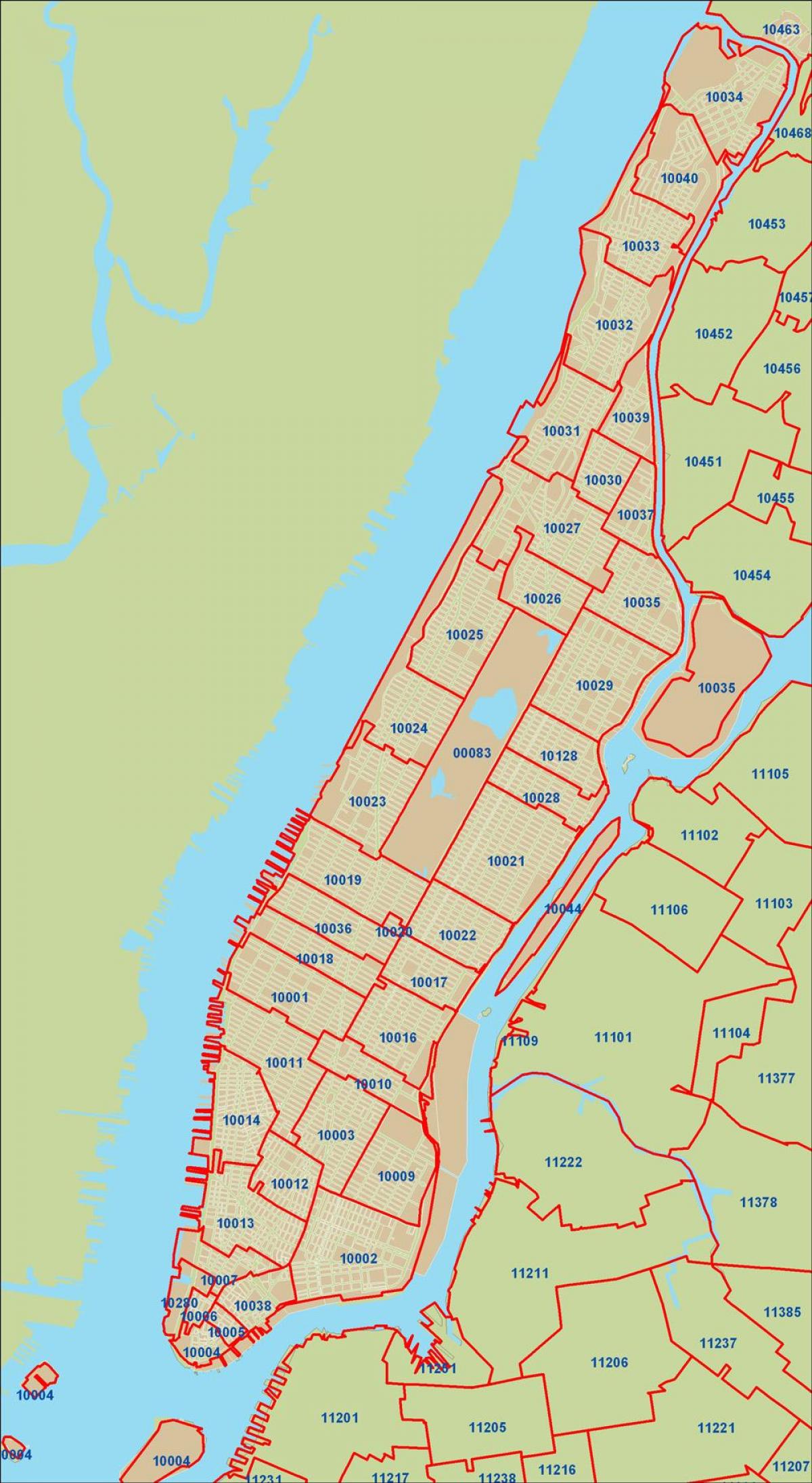 NYC kode pos peta Manhattan