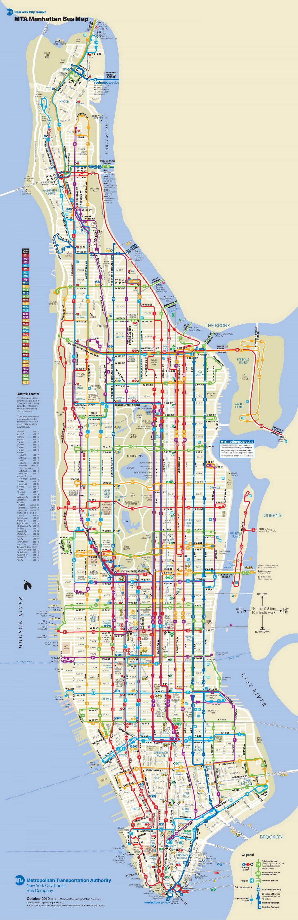 Manhattan bus peta dengan berhenti