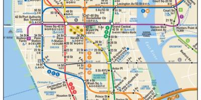 Peta kereta bawah tanah di lower Manhattan