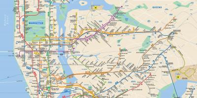 Manhattan peta jalan dengan kereta bawah tanah berhenti