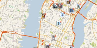 Peta dari Manhattan menunjukkan tempat-tempat wisata