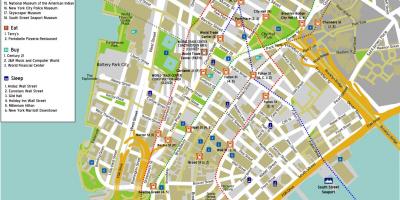 Peta dari lower Manhattan dengan nama jalan